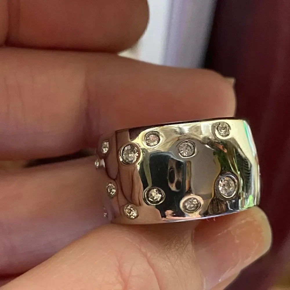 Stainless Steel Wide Band CZ Ring Sizes 7,10